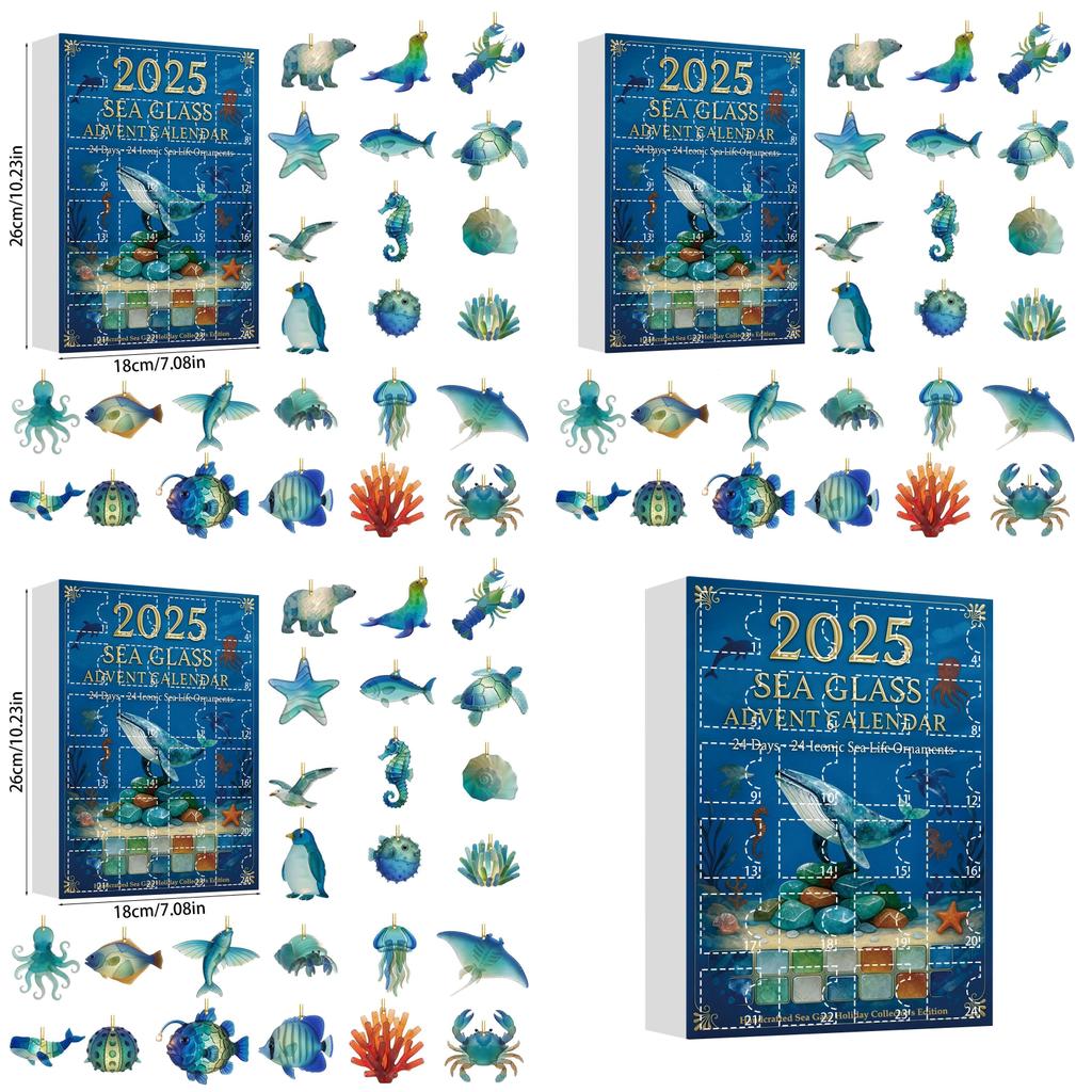 Christmas Countdown Calendar With Marine Animal Acrylic Ornaments For Holiday Decor
