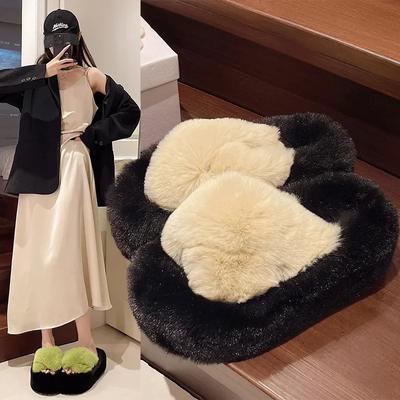 Мода 2025 Осень/Зима Слипоны плюшевые конфетных цветов, Женские плюшевые хлопковые тапочки на толстой подошве больших размеров