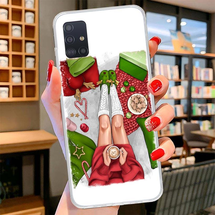 Рождественский Арт Девушки Кофе Чехол для Телефона Для Samsung Galaxy A12 A22 A32 A52 A72 A02S Чехол для Телефона Note 20 Ultra 10 S10 Plus A51