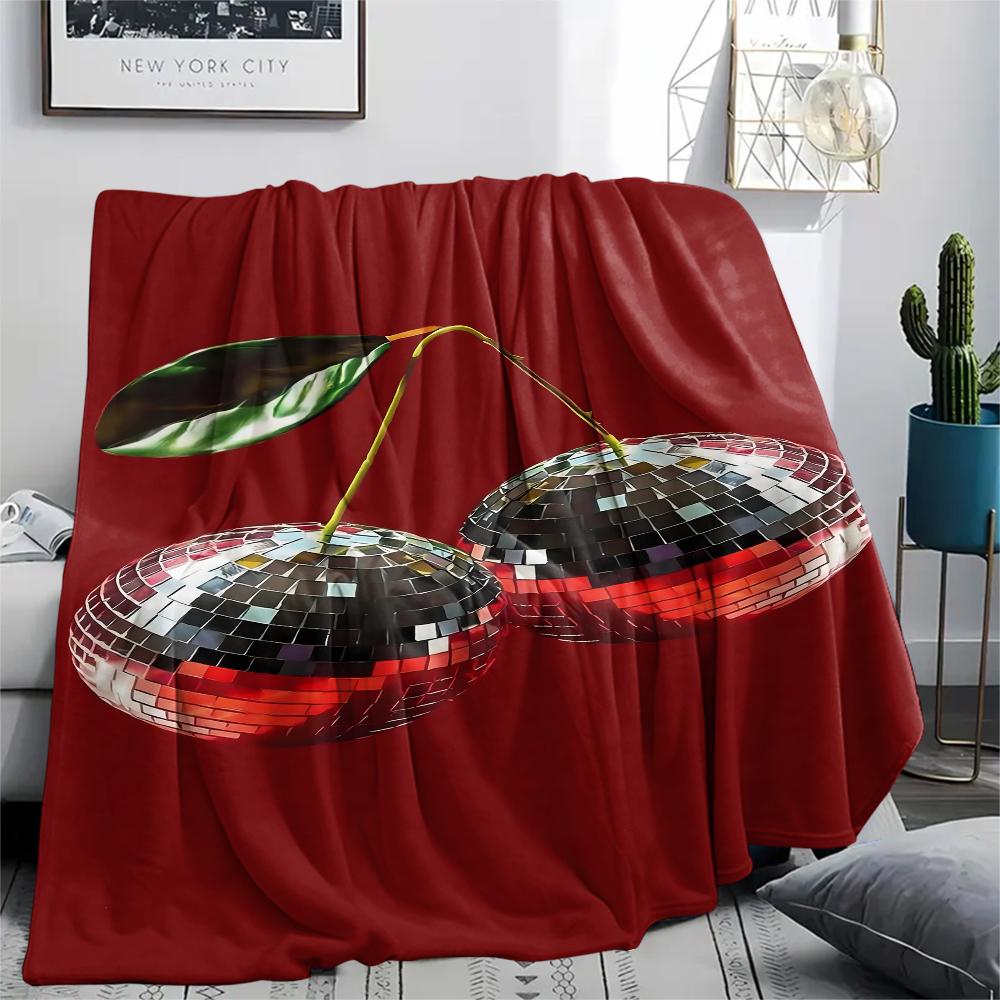 Red Element Cherry Football Print Flannel Blanket,High quality Comfortable for All Seasons,Home Decor,Warmth and Comfort,Perfect for Christmas Gifts