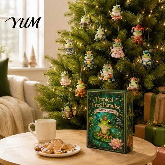 Decorative Tree Pendant Frog Advent Calendar 2026, 24 Days Christmas Countdown with Pcs 2D Unique Holiday Acrylic Ornaments, Cute Hanging Pendants for