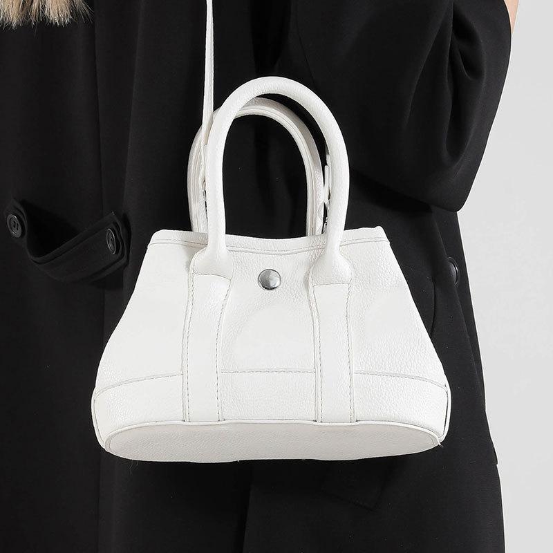 Solid color temperament lychee pattern portable small bag women's versatile senior sense business commuter style messenger bag