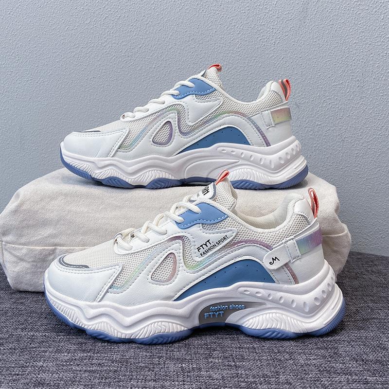 Женская повседневная обувь 2024 Осень Дышащие кроссовки Платформа Белые Массивные Спортивные тренеры Оригинальная Модная Вулканизированная обувь