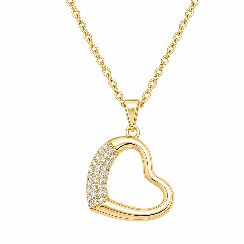 Золотое 18K колье с цирконом в форме сердца и бриллиантами – Медная ключичная цепочка