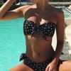 2 Pcs/Set Bathing Suit Dot Print Knot Lace Contrast Colors Up Swimwear Set