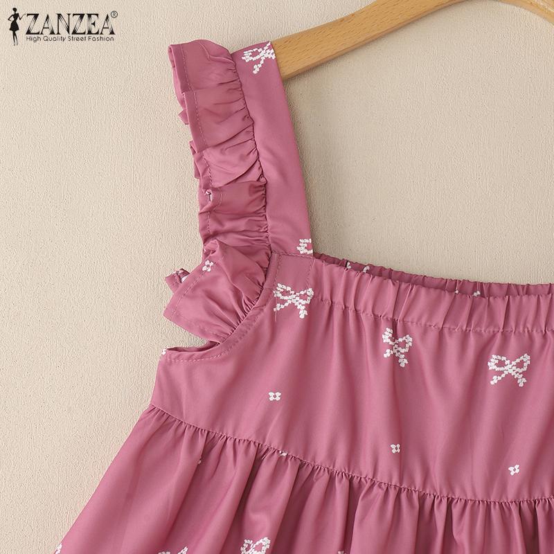 ZANZEA Женские повседневные летние майки без рукавов с квадратным вырезом и принтом бантов