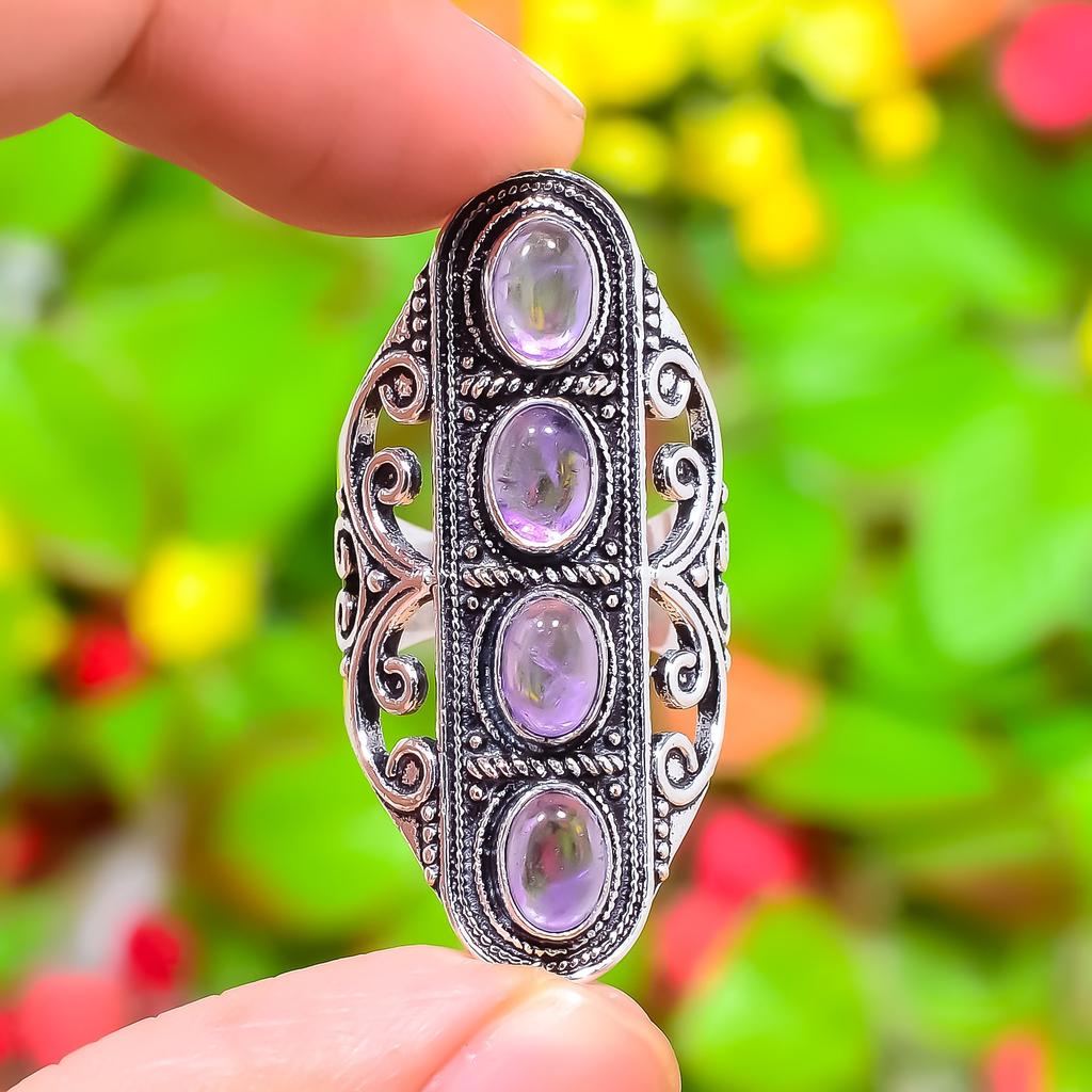 Sage Amethyst Gemstone Handmade 925 Sterling Silver Jewelry Ring Size 7.5 J7K60