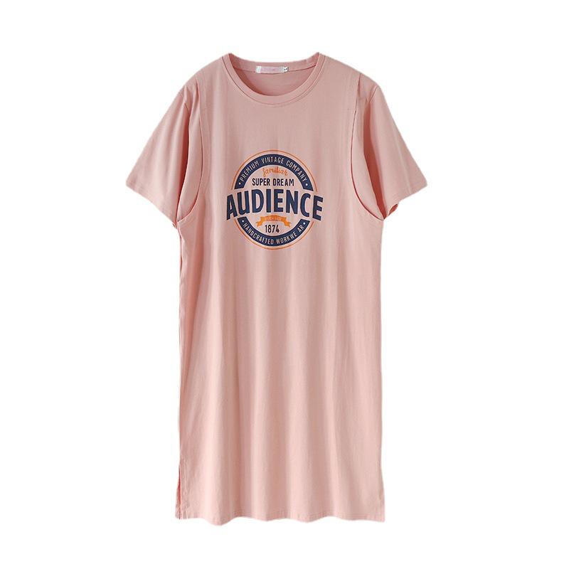 Платье для кормления грудью из чистого хлопка с коротким рукавом - Ночная сорочка средней длины для беременных/послеродовая для стильной мамы