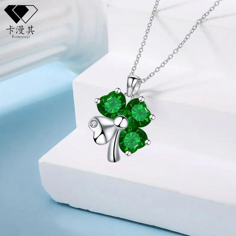 Elegant Four-Leaf Clover Pendant Necklace Women Green Copper Charm On Cross Chain Sweet Floral Style 2025