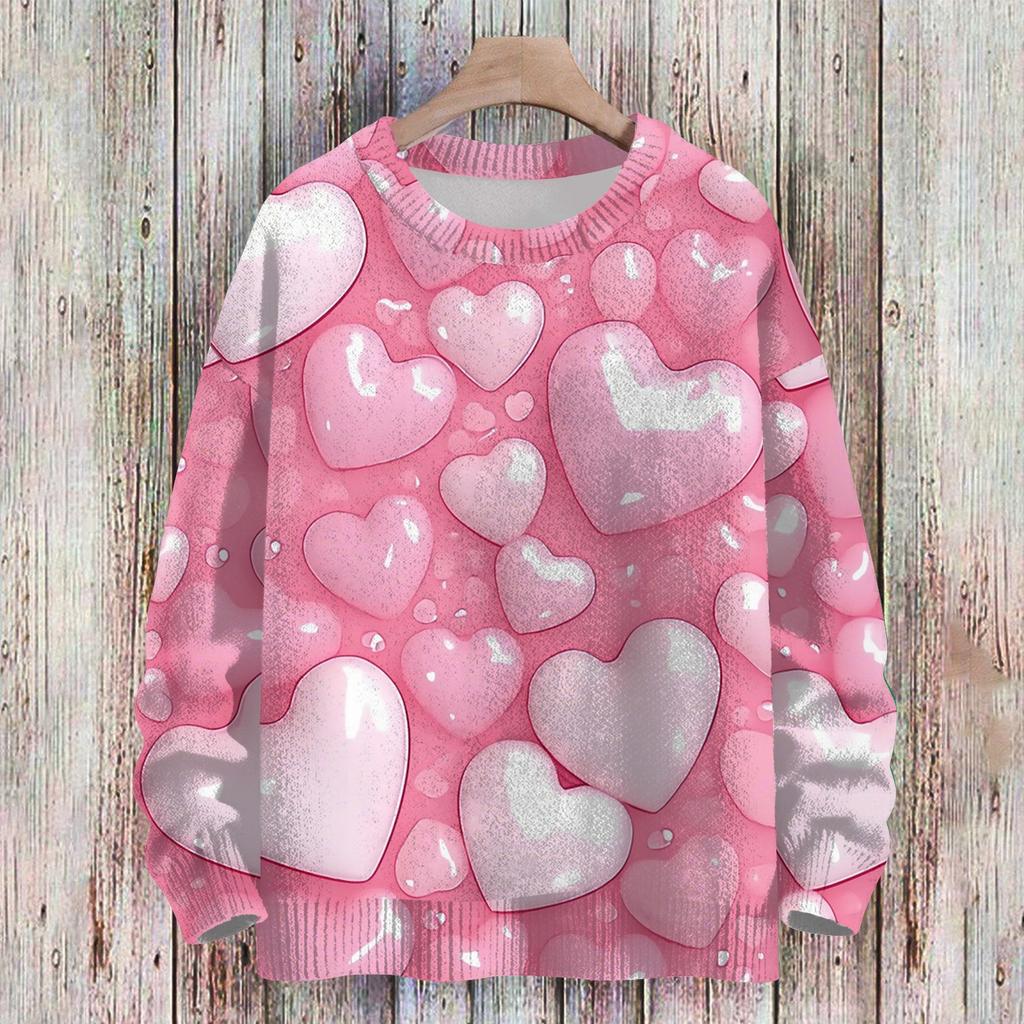 Женская спортивная одежда ко Дню святого Валентина, вязаный свитер, милая рубашка, круглый вырез, пуловер