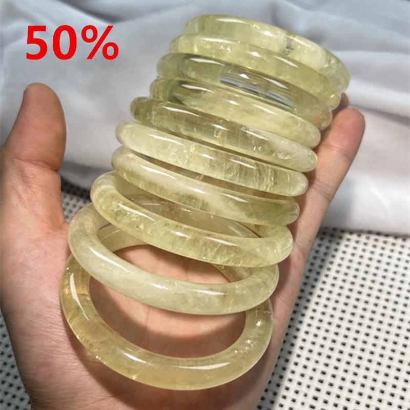 Women's Fashion Natural Citrine Bracelet - Wide Lemon Color, Transparent with Rainbow Effect.