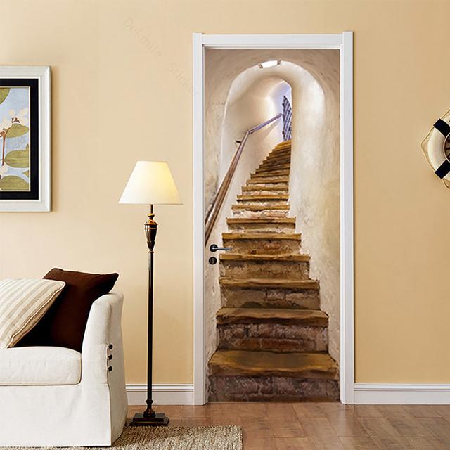 Самоклеящиеся дверные обои с зеленым лесным мостом, 3D ПВХ, стикер для домашнего декора, пляжное солнце, пейзаж, плакат, настенная наклейка deursticker