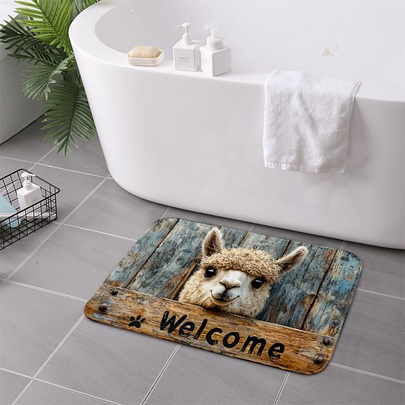 Rustic Alpaca Welcome Mat - Whimsical Animal Pattern Decorative Area Rug for Entryway , Patio , Living Room , Non-Slip Floor Mat