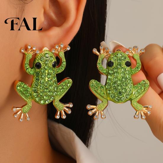 Funky Toad Earrings Frog Jewelry for Women, Rhinestone Stud Earrings, Sparkly Cute Women Animal Brooch Pin, Vintage Boho Summer Beach Vacation