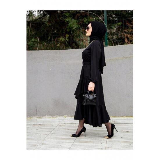 Платье-хиджаб с многослойным поясом и эластичными рукавами Volan