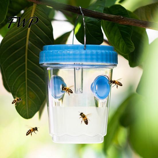 Fruit Fly Trap with Light Outdoor Solar Wasp Trap, Hanging Waterproof Hornet Bucket, Reusable Yellow Jacket Powered LED Light, Catcher for Garden