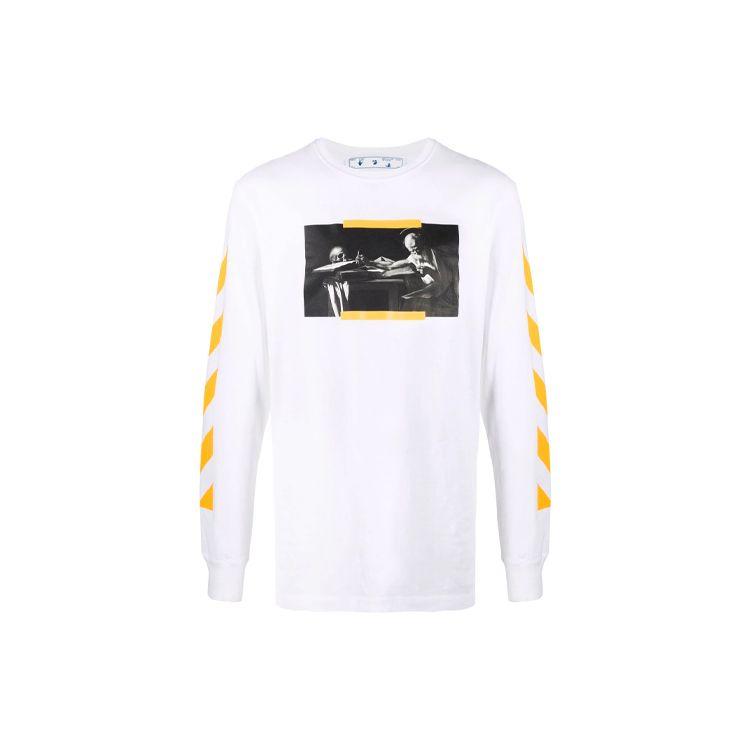 Off-White Футболка с длинным рукавом и принтом «Живопись Караваджо» белого/желтого цвета для мужчин OMAB001F21JER0040184