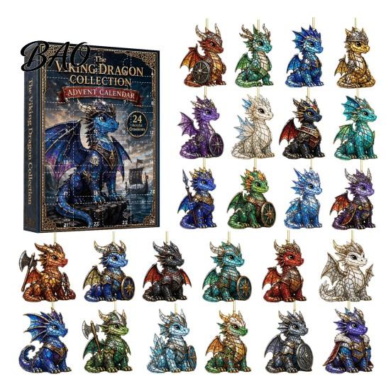 Christmas Tree Hanging Ornaments Dragon Advent Calendar 2026, 2D Flat Acrylic Ornaments, Unique Gifts 24 Days Countdown Gift Box for Kids, Fantasy