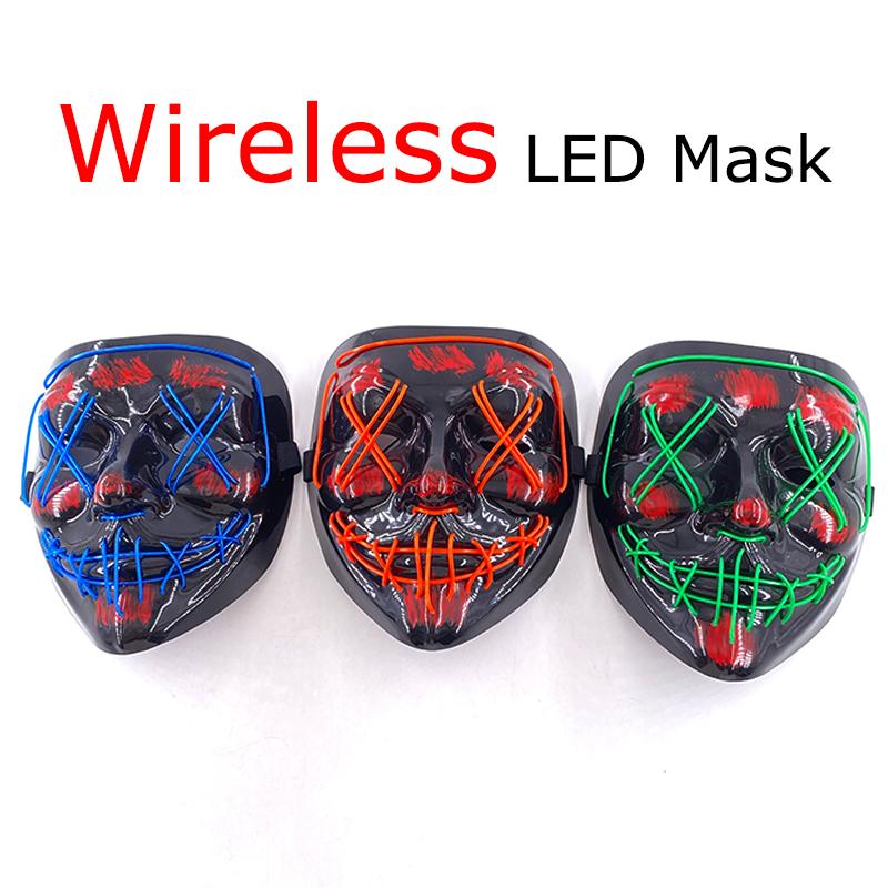 Wireless Halloween Neon LED Purge Mask Masque Masquerade Party Masks Light Grow In the Dark Horror Mask Glowing Masker