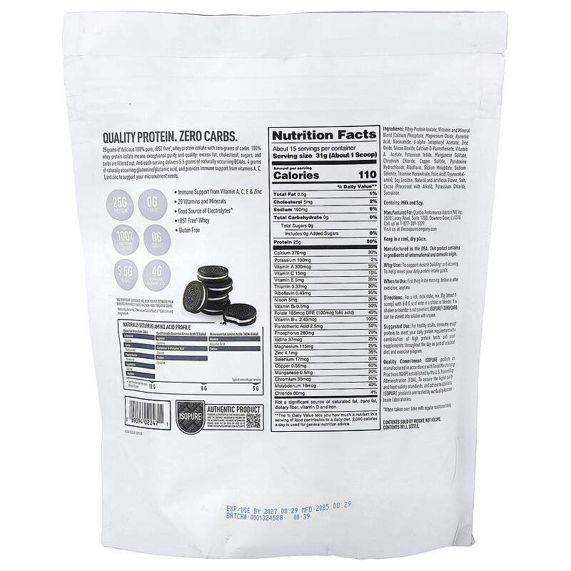 Zero Carb Protein Powder, Cookies & Cream, 1.02 lb (465 g)