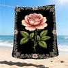1pc Rose , Floral Outdoor Flannel Blanket Soft All Season Polyester Throw , Perfect for Picnics & Travel , Picnic Accessory