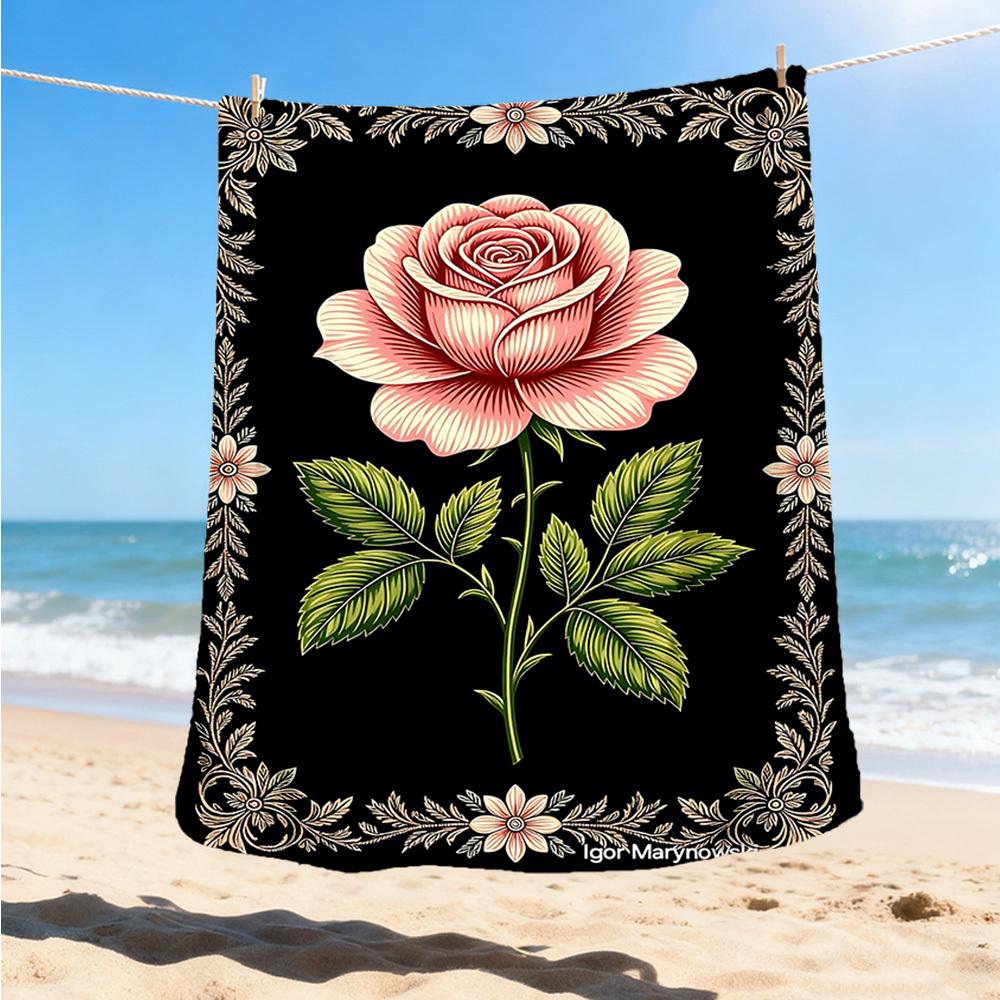 1pc Rose , Floral Outdoor Flannel Blanket Soft All Season Polyester Throw , Perfect for Picnics & Travel , Picnic Accessory