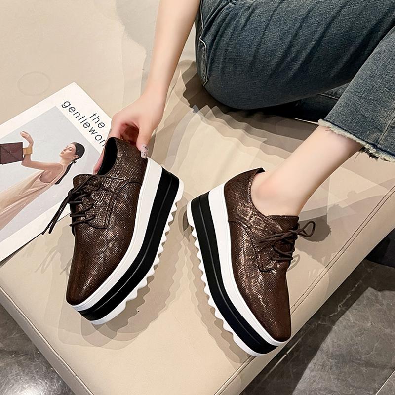 Разноцветные туфли на вулканизированной платформе, женские туфли из искусственной кожи на толстом каблуке, повседневные туфли, женские кроссовки со шнуровкой и толстой подошвой, нескользящие