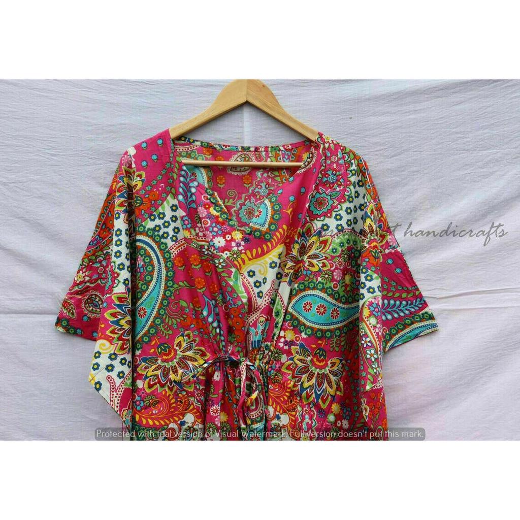 Индийское розовое длинное платье-кафтан с принтом пейсли, кафтан макси, женское ночное платье CKFTN-SCRN-FULL-BUYIT-003