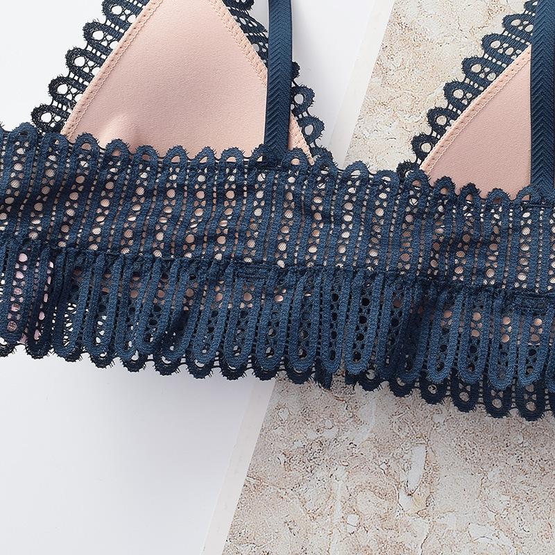 Lace Front Button Bralette Women's Underwear Sexy Backless Bra Without Bones Push Up Bra Triangle Thin Lingerie