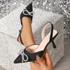 Pointed Pearl Sandals Bow High Heel Rhinestone Sandals Sexy Plus Size Stiletto Wedding Shoes