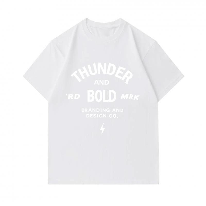 Men's 100% Cotton Crew Neck Short Sleeve T-shirt, Casual Thunder Bold Text Lightning Graphic Soft Breathable Tee for Daily Street Wear All Seasons