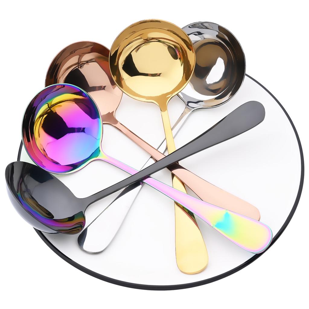 1Pc Colorful Soup Spoon Creative Mirror Stainless Steel Soup Spoon Long Handle Thicken Spoon Kitchen Bar Cooking Tools
