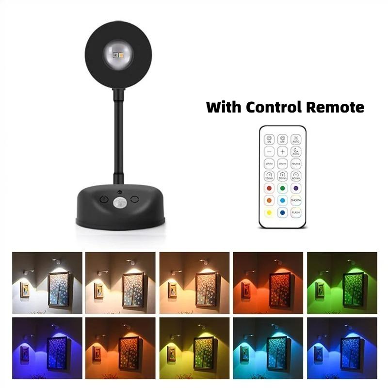 Перезаряжаемая RGB Магнитная Светодиодная Настенная Лампа, 16-цветная Диммируемая Настенная Лампа с Датчиком Движения и Пультом Дистанционного Управления для Спальни, Прихожей, Лестницы