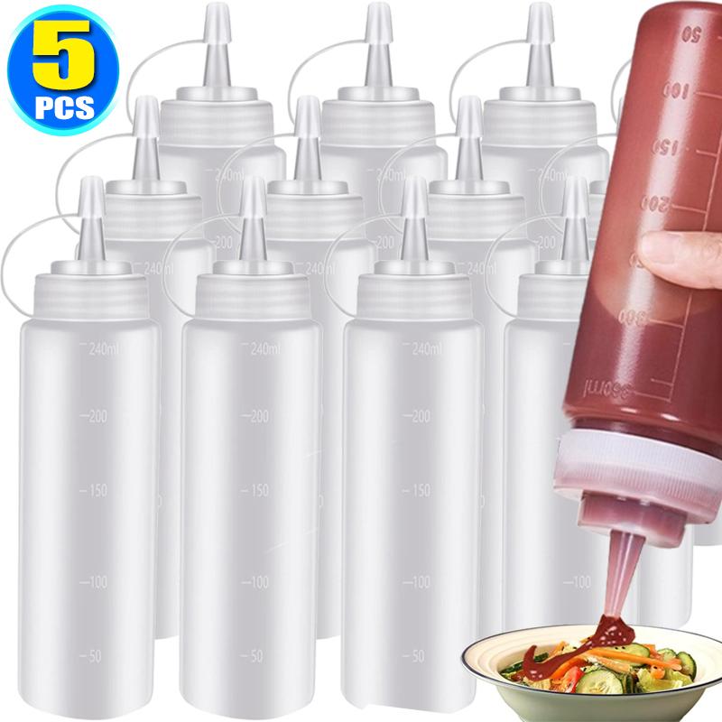 Plastic Condiment Squeeze Bottles Ketchup Mustard Salad BBQ Olive Oil Dispenser Seasoning Sauces Bottles Kitchen Tools 240/480ml