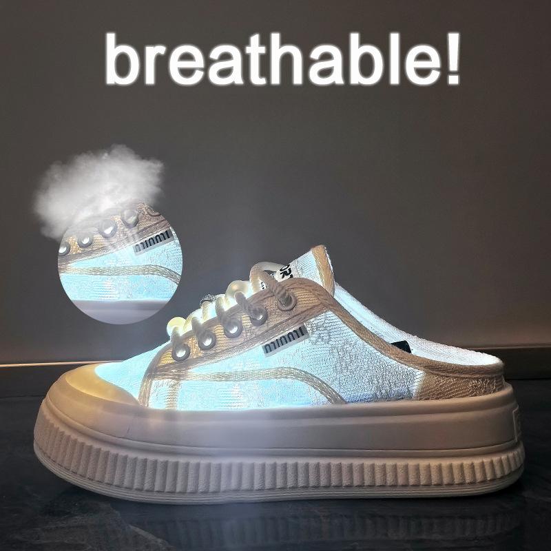 Summer White Shoes New Style of Female Students' Mesh Breathable Height-enhancing Half-plate Shoes Casual