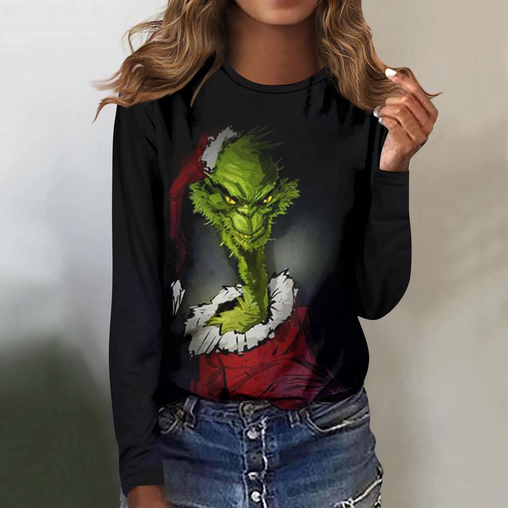 Женская мода, повседневная блузка с длинным рукавом и круглым вырезом, пуловер с принтом