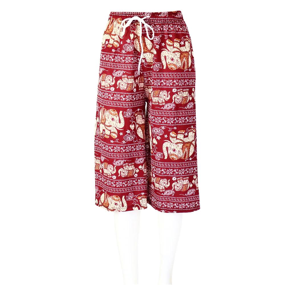 Капри Слоны Укороченные Брюки Регулируемый Эластичный Пояс Веревка Свободные Штанины Женские Мужские Унисекс Принт Таиланд Повседневная Уличная Одежда Пляжная Бохо Ретро Винтаж