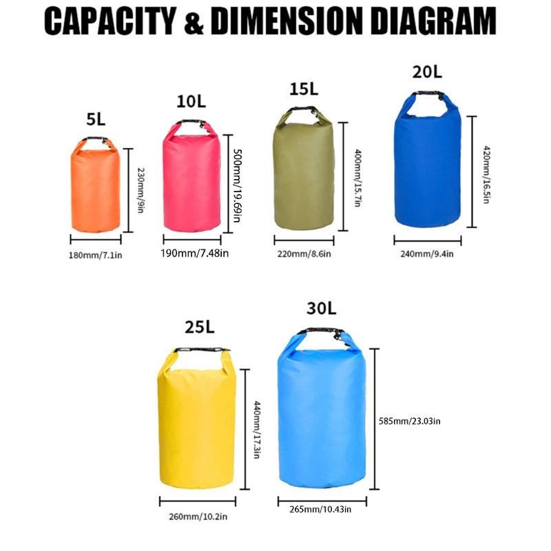Waterproof Dry Bag Roll Top Seal 500D PVC Canoeing Dry Bag For Rafting And Beach Use 5L To 30L Size With Light Build