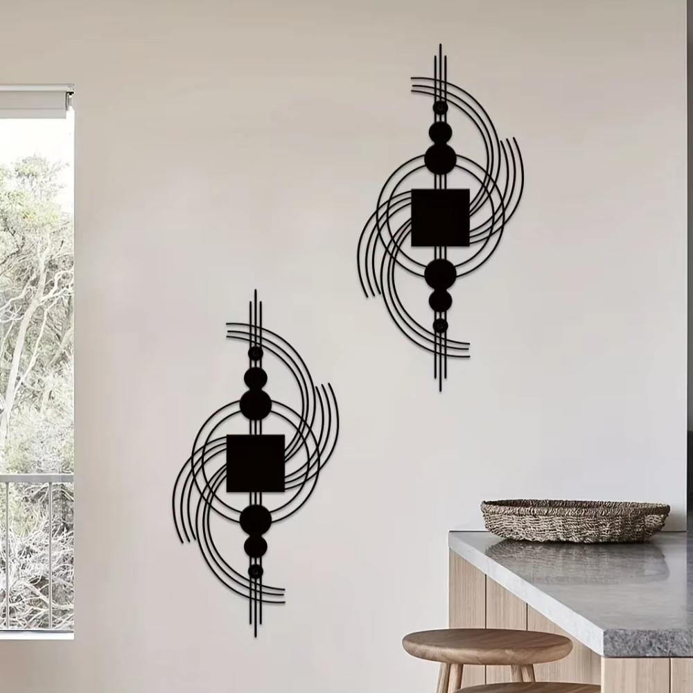 Потрясающий геометрический декор для стен из металла! Круглая и квадратная комбинированная настенная скульптура. Абстрактное вертикальное украшение.