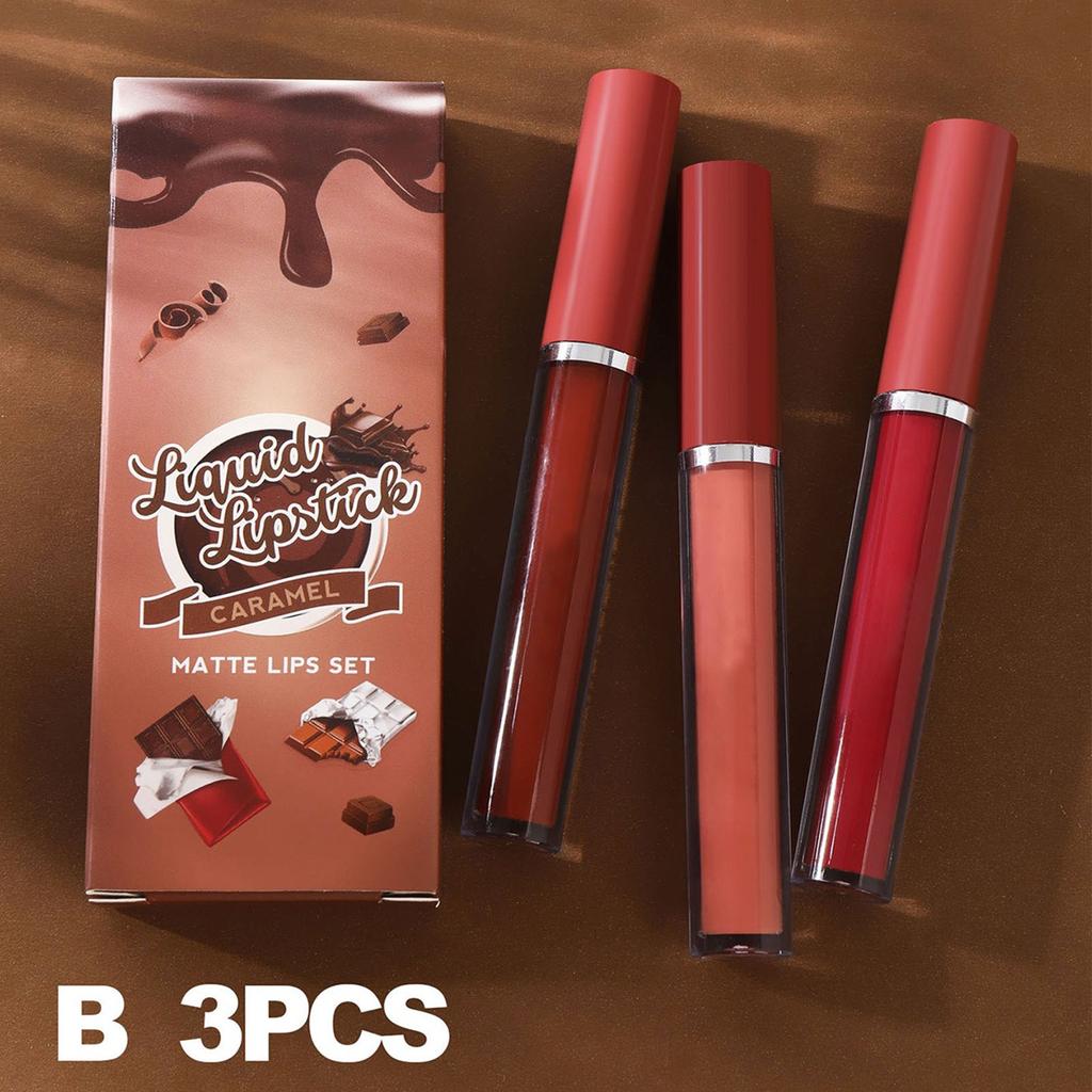 Набор из 3-х антипригарных блесков для губ. Бархатная помада, водостойкий невыцветающий блеск для губ, антипригарный, с чистым цветом.