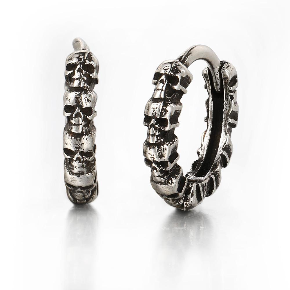 Rock Punk Style Skull Hoop Earrings For Men Women Silver Color Vintage Skeleton Earring Hip Hop Jewelry Halloween Gift OHE188