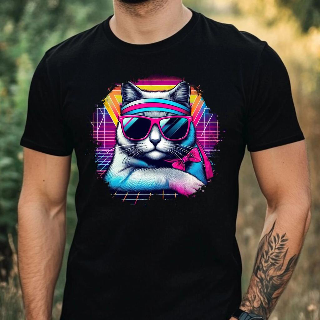 T-Shirt Herren Aquarell Coole Katze Motiv Baumwolle Größe XS bis 5XL