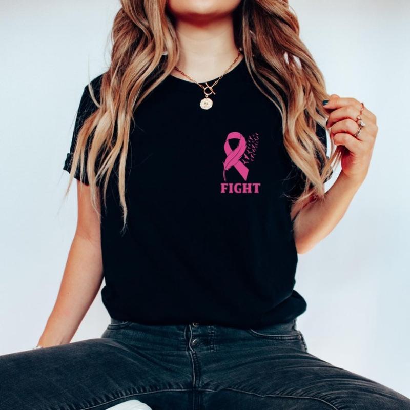 Breast Cancer Shirt Pink Ribbon Pocket October Warrior Short Sleeve New Arrival Breathable Cancer Support Tee For Wounisex Unisex
