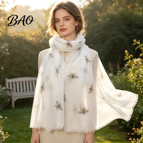 Comfortable Skin Friendly Scarf Lightweight for Women, Cute Bee Pattern Neck Scarf, Multi Functional Seasonal Shawl Soft Long Thin Wrap Vacation,