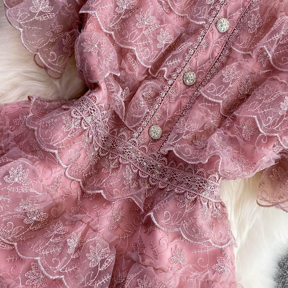 RUGOD Летнее светлое роскошное платье в дворцовом стиле в стиле ретро с кукольным воротником и высокой талией, тонкое кружевное платье трапециевидной формы, женское