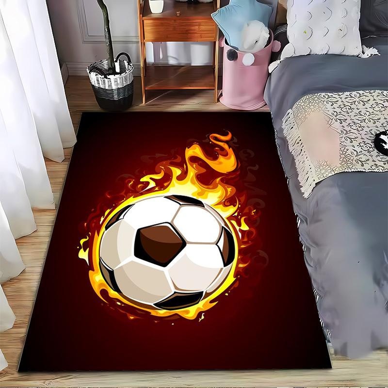 Fiery Soccer Ball Printed Carpet for Bedroom and Living Room Decor Suitable for use as an anti-slip for living room bedroom sofas
