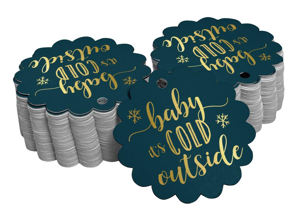 Inkdotpot Gold Foil Paper Hang Tags Baby It's Cold Outside Baby Shower Favor Tags 100