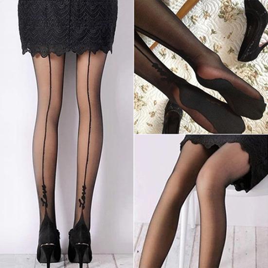 Women Sexy English Love Letter Tattoo Jacquard Leggings Tights Pantyhose Stockings