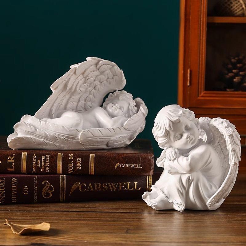 Nordic Creative Resin Angel Figurine, Modern Angel Sculpture Decorative Desktop Ornament