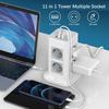Tessan Вертикальные розетки с несколькими розетками в виде башни с USB, выдвижным удлинителем длиной 2 м, многоточечной электрической розеткой с вилкой EU KR